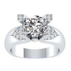 EternalDia 2 Ct White D/VVS1 Diamond 14k Sterling Silver Tab-Prong Tension Solitaire Ring - EternalDia