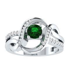 EternalDia D/VVS1 Green & White Diamond 14k Sterling Silver Crossover Split Shank Ring - EternalDia