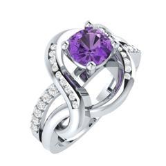 EternalDia D/VVS1 Purple & White Diamond 14k Sterling Silver Crossover Split Shank Ring - EternalDia