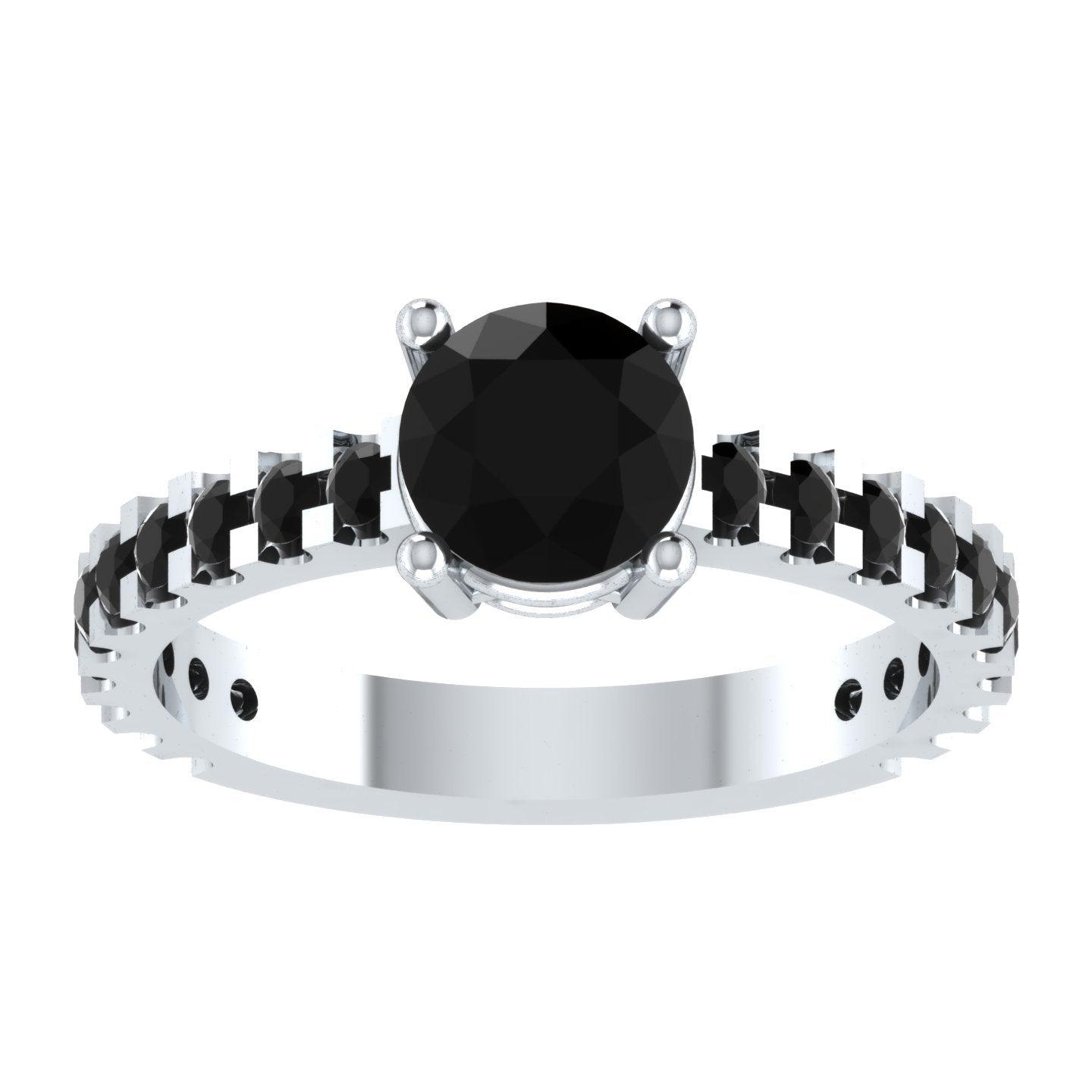 EternalDia Round 4.2 Ct Black D/VVS1 Diamond 14k Finish Sterling Silver Solitaire Band Ring - EternalDia