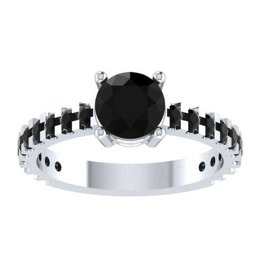 EternalDia Round 4.2 Ct Black D/VVS1 Diamond 14k Finish Sterling Silver Solitaire Band Ring - EternalDia