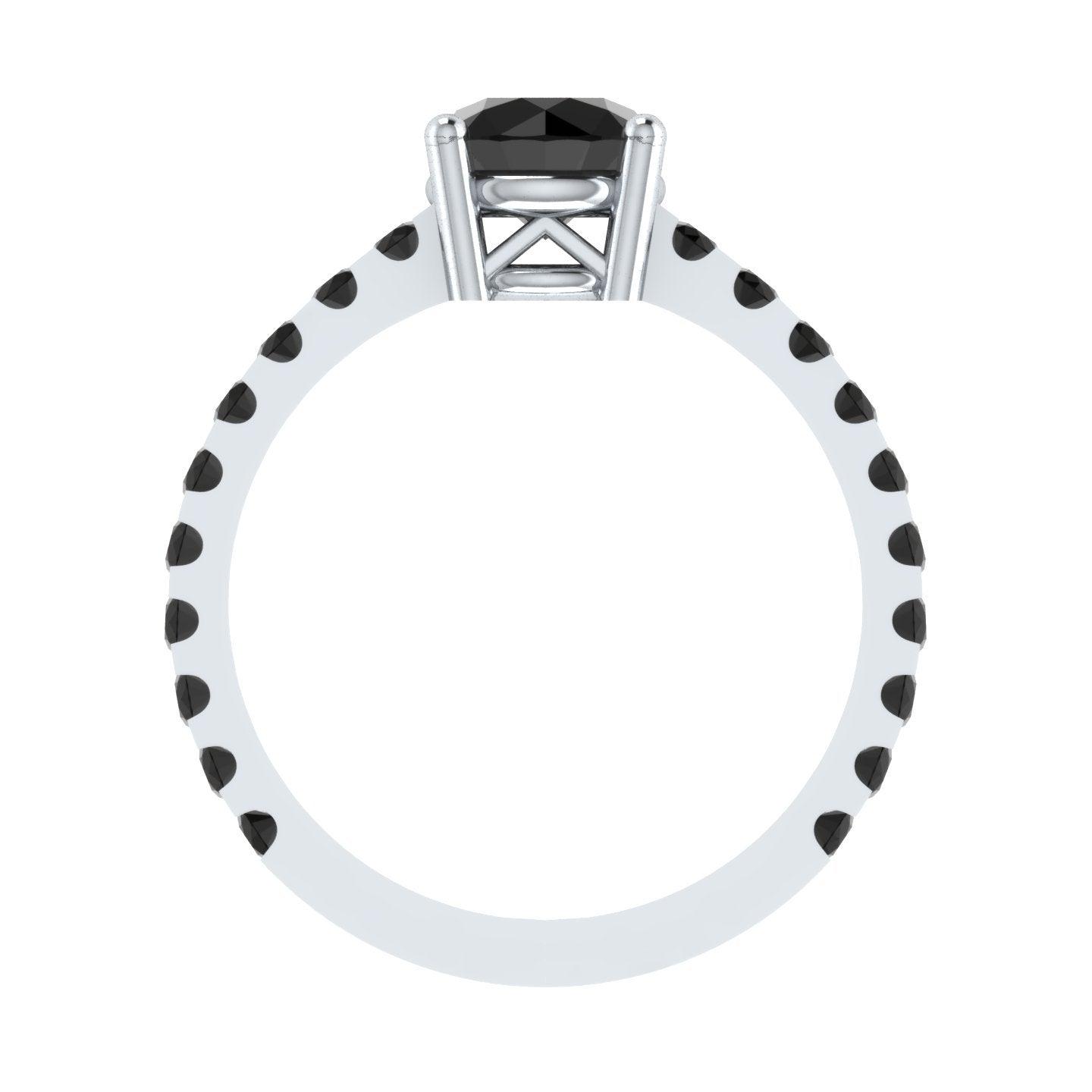 EternalDia Round 4.2 Ct Black D/VVS1 Diamond 14k Finish Sterling Silver Solitaire Band Ring - EternalDia