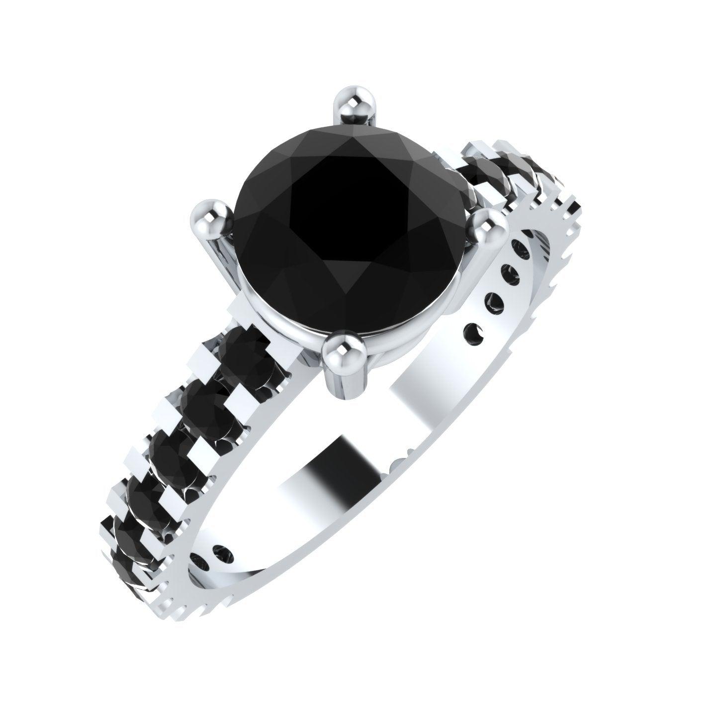 EternalDia Round 4.2 Ct Black D/VVS1 Diamond 14k Finish Sterling Silver Solitaire Band Ring - EternalDia