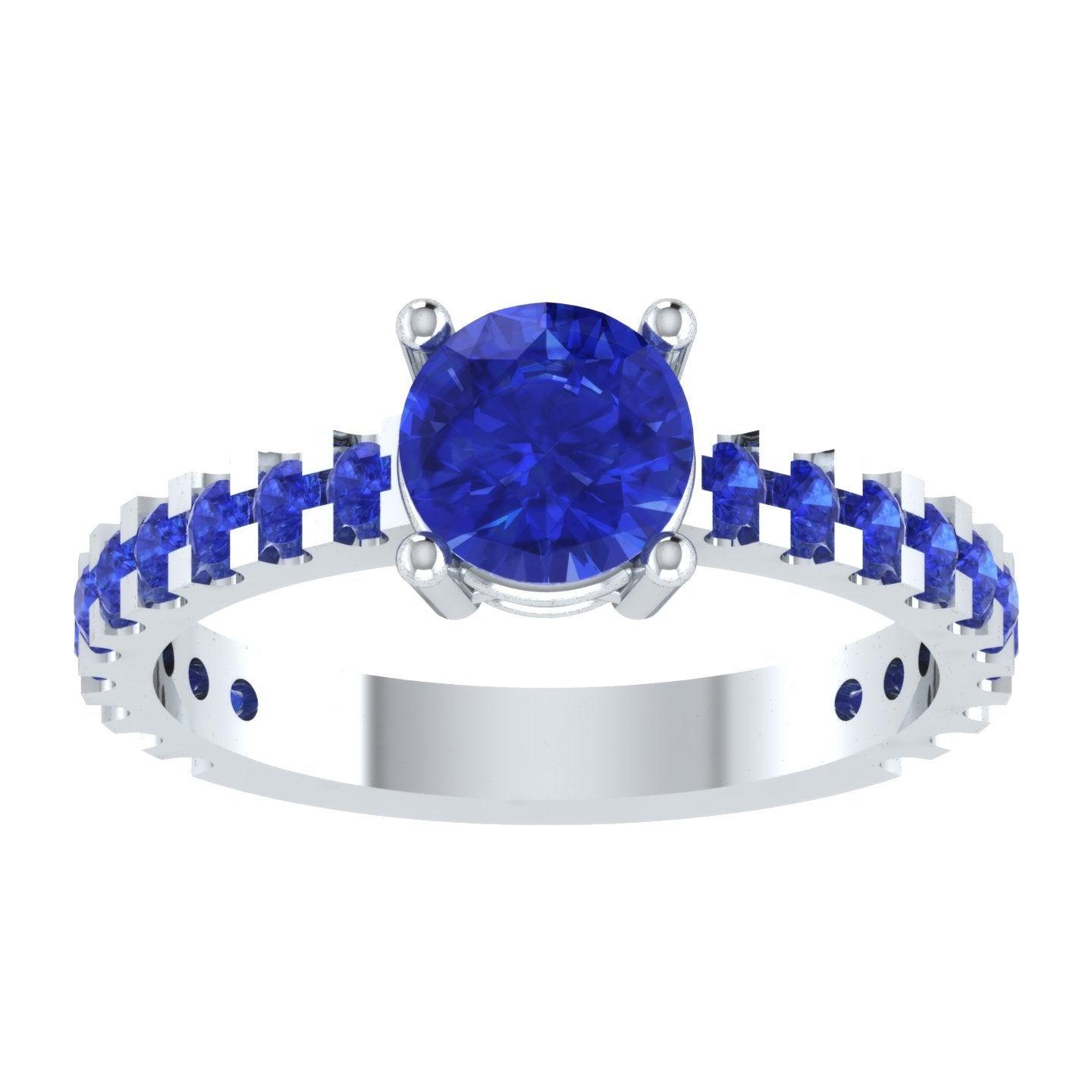 EternalDia Round 4.2 Ct Blue D/VVS1 Diamond 14k Finish Sterling Silver Solitaire Band Ring - EternalDia