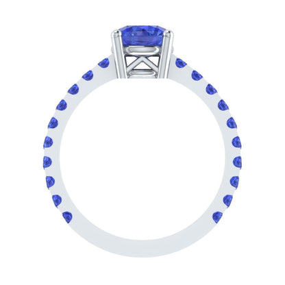 EternalDia Round 4.2 Ct Blue D/VVS1 Diamond 14k Finish Sterling Silver Solitaire Band Ring - EternalDia