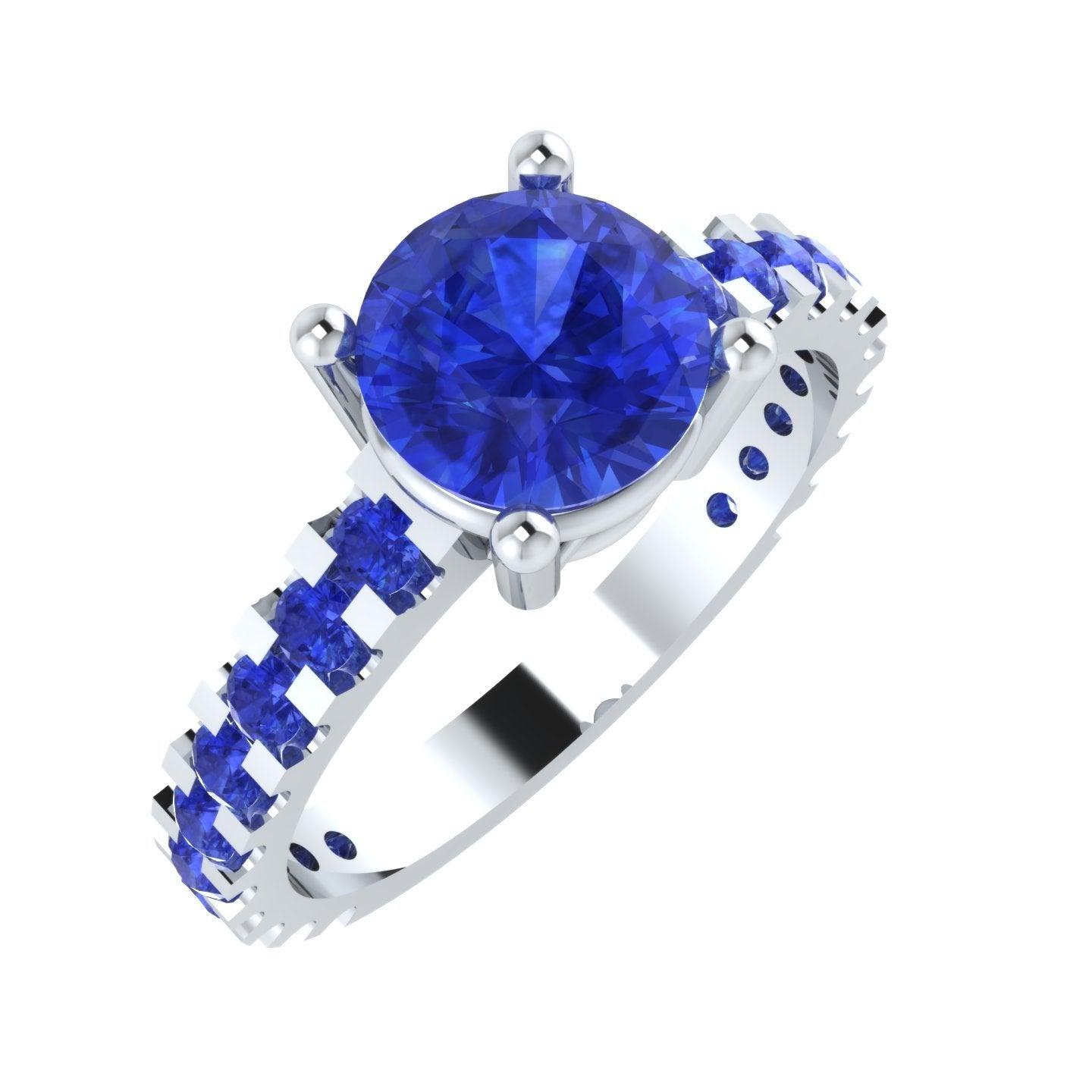 EternalDia Round 4.2 Ct Blue D/VVS1 Diamond 14k Finish Sterling Silver Solitaire Band Ring - EternalDia