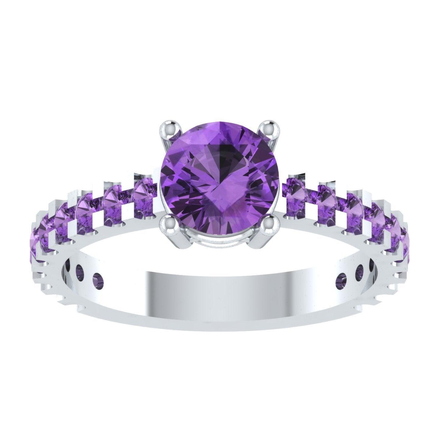 EternalDia Round 4.2ct Purple D/VVS1 Diamond 14k Finish Sterling Silver Solitaire Band Ring - EternalDia