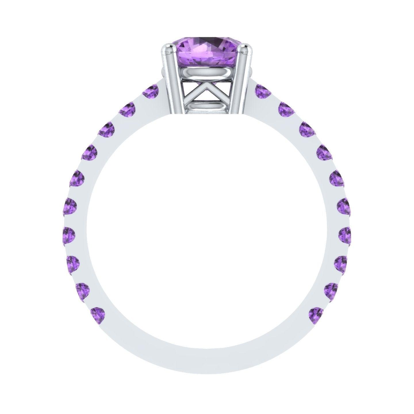 EternalDia Round 4.2ct Purple D/VVS1 Diamond 14k Finish Sterling Silver Solitaire Band Ring - EternalDia