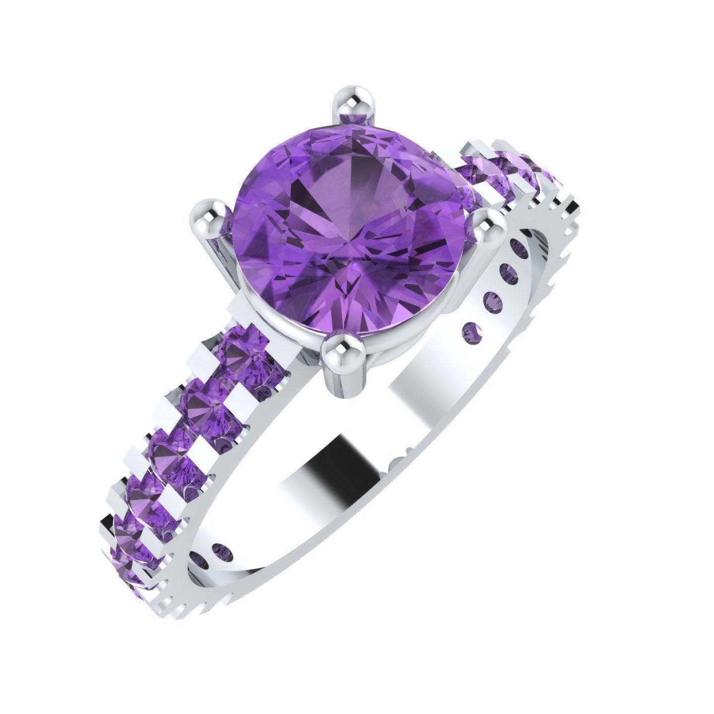 EternalDia Round 4.2ct Purple D/VVS1 Diamond 14k Finish Sterling Silver Solitaire Band Ring - EternalDia