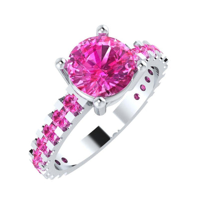 EternalDia Round 4.2 Ct Red D/VVS1 Diamond 14k Finish Sterling Silver Solitaire Band Ring - EternalDia