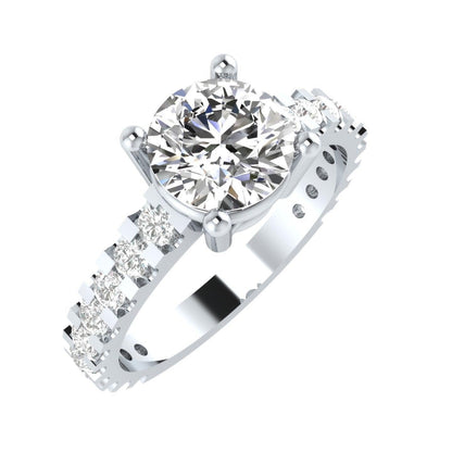 EternalDia Round 4.2 Ct White D/VVS1 Diamond 14k Finish Sterling Silver Solitaire Band Ring - EternalDia