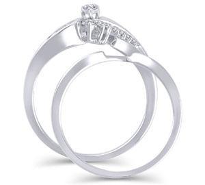 EternalDia 1/2 Ctw Marquise & Baguette Diamond Bypass Bridal Set in 14K White Gold (HI/I2) - EternalDia