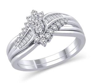 EternalDia 1/2 Ctw Marquise & Baguette Diamond Bypass Bridal Set in 14K White Gold (HI/I2) - EternalDia