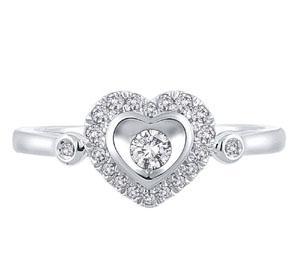 EternalDia 1/5 Cttw Round Diamond Heart Shape Promise Ring In 10K White Gold (IJ/I2) - EternalDia