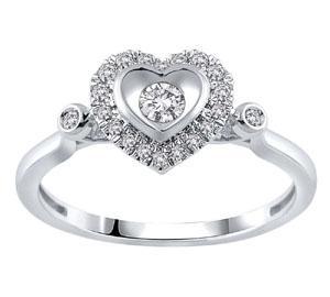 EternalDia 1/5 Cttw Round Diamond Heart Shape Promise Ring In 10K White Gold (IJ/I2) - EternalDia