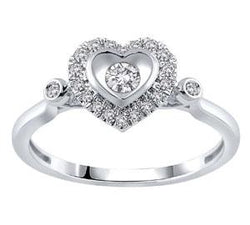 EternalDia 1/5 Cttw Round Diamond Heart Shape Promise Ring In 10K White Gold (IJ/I2) - EternalDia