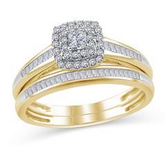 EternalDia 1/2 Cttw Princess-Cut Diamond Double Halo Cushion Shape Engagement Bridal Ring in 10K Gold (IJ/I2) - EternalDia