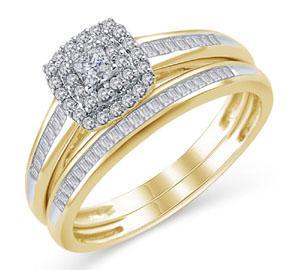 EternalDia 1/2 Ct Princess-Cut Diamond Double Halo Cushion Shape Bridal Ring in 10K Gold - EternalDia