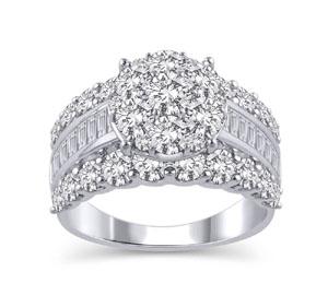 EternalDia 3 Ct Round Shape Three Rows Composite Diamond Engagement Ring in 14K White Gold - EternalDia
