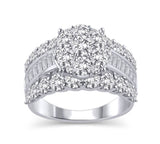 EternalDia 3 Cttw Round Shape Three Rows Composite Diamond Engagement Ring in 14K White Gold (HI/I2) - EternalDia