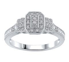 EternalDia 1/6 Cttw Octagon Frame Vintage Style Diamond Promise Ring in 10K White Gold (IJ/I2I3) - EternalDia