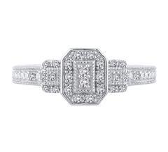 EternalDia 1/6 Cttw Octagon Frame Vintage Style Diamond Promise Ring in 10K White Gold (IJ/I2I3) - EternalDia