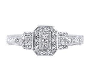 EternalDia 1/6 Ct Octagon Frame Vintage Style Diamond Promise Ring in 10K White Gold - EternalDia