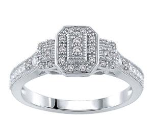 EternalDia 1/6 Ct Octagon Frame Vintage Style Diamond Promise Ring in 10K White Gold - EternalDia