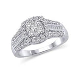 EternalDia 1 Cttw Three Rows Composite Diamond Cushion Shaped Halo Engagement Ring in 14K White Gold (HI/I2) - EternalDia