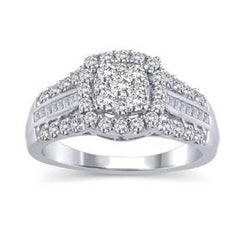 EternalDia 1Ct Three Rows Composite Diamond Cushion Shaped Halo Engagement Ring in 14K Gold - EternalDia