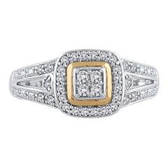 EternalDia Round Shape 1/4 Cttw Quad Diamond Cushio Frame Promise Ring in 10K Two-Tone Gold (IJ/I2-I3) - EternalDia