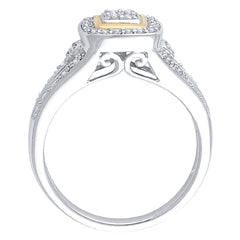 EternalDia Round Shape 1/4 Cttw Quad Diamond Cushio Frame Promise Ring in 10K Two-Tone Gold (IJ/I2-I3) - EternalDia