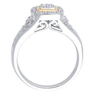 EternalDia Round Shape 1/4 Ct Quad Diamond Cushio Frame Promise Ring in 10K Two-Tone Gold - EternalDia