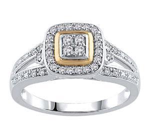 EternalDia Round Shape 1/4 Ct Quad Diamond Cushio Frame Promise Ring in 10K Two-Tone Gold - EternalDia