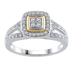 EternalDia Round Shape 1/4 Ct Quad Diamond Cushio Frame Promise Ring in 10K Two-Tone Gold - EternalDia