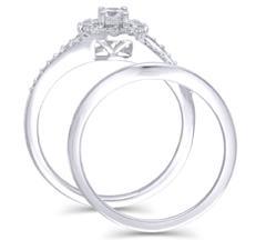 EternalDia 1/2 CT. T.W. Diamond Split Shank Round Halo Engagement Bridal Ring in 14K White Gold (HI/I2) - EternalDia