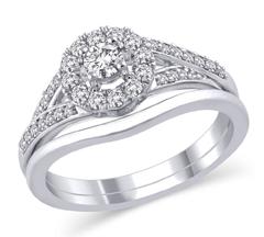 EternalDia 1/2 CT. T.W. Diamond Split Shank Round Halo Engagement Bridal Ring in 14K White Gold (HI/I2) - EternalDia