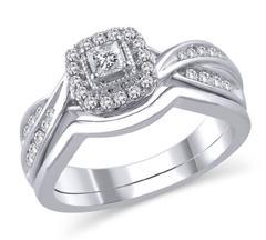 EternalDia 1/2 Cttw Princess Cut Diamond Cushion shaped Bypass Engagement Bridal Set in 14K White Gold (HI/I2) - EternalDia