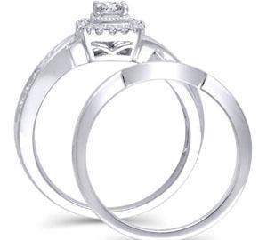 EternalDia 1/2 Ct Princess Cut Diamond Cushion shaped Bypass Bridal Set in 14K White Gold - EternalDia