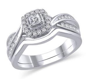 EternalDia 1/2 Ct Princess Cut Diamond Cushion shaped Bypass Bridal Set in 14K White Gold - EternalDia