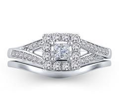 EternalDia 1/2 Cttw Princess-Cut Diamond Square shaped Split Shank Halo Bridal Set in 10K White Gold (IJ/I2) - EternalDia