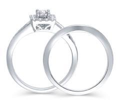 EternalDia 1/2 Cttw Princess-Cut Diamond Square shaped Split Shank Halo Bridal Set in 10K White Gold (IJ/I2) - EternalDia