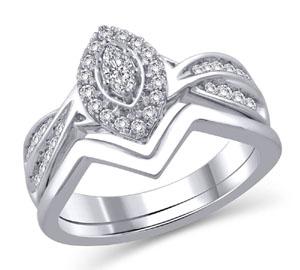 EternalDia 1/2 cttw Marquise Diamond Halo Engagement Bridal Set in 14K White Gold (HI/I2) - EternalDia