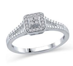 EternalDia 1/10 Cttw Diamond Split Shank Square Shape Quad Promise Ring in 10K White Gold (IJ/I2I3) - EternalDia