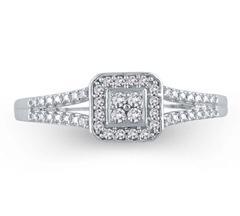 EternalDia 1/10 Cttw Diamond Split Shank Square Shape Quad Promise Ring in 10K White Gold (IJ/I2I3) - EternalDia