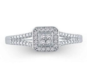 EternalDia 1/10 Ct Diamond Split Shank Square Shape Quad Promise Ring in 10K White Gold - EternalDia