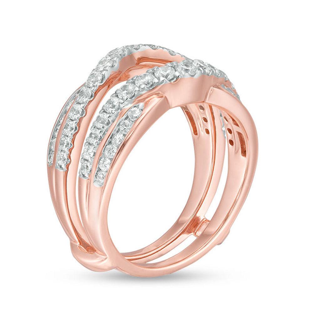 1 Cttw Diamond Criss-Cross Ring Solitaire Enhancer in 14K Rose Gold (1 Cttw, I-I2) Diamond Guard Ring