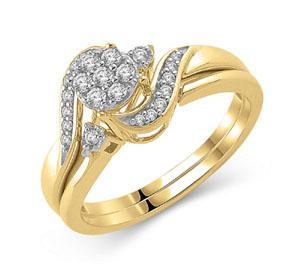 EternalDia 1/4 Ct composite Diamond Wrap Bypass Bridal Ring Set in 10K Yellow Gold - EternalDia