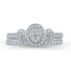 EternalDia 1/2 Ctw Diamond Composite Oval Shaped Vintage-Style Milgrained Bridal Set 10K White Gold (IJ/I2I3) - EternalDia