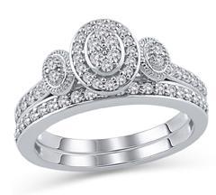 EternalDia 1/2 Ctw Diamond Composite Oval Shaped Vintage-Style Milgrained Bridal Set 10K White Gold (IJ/I2I3) - EternalDia